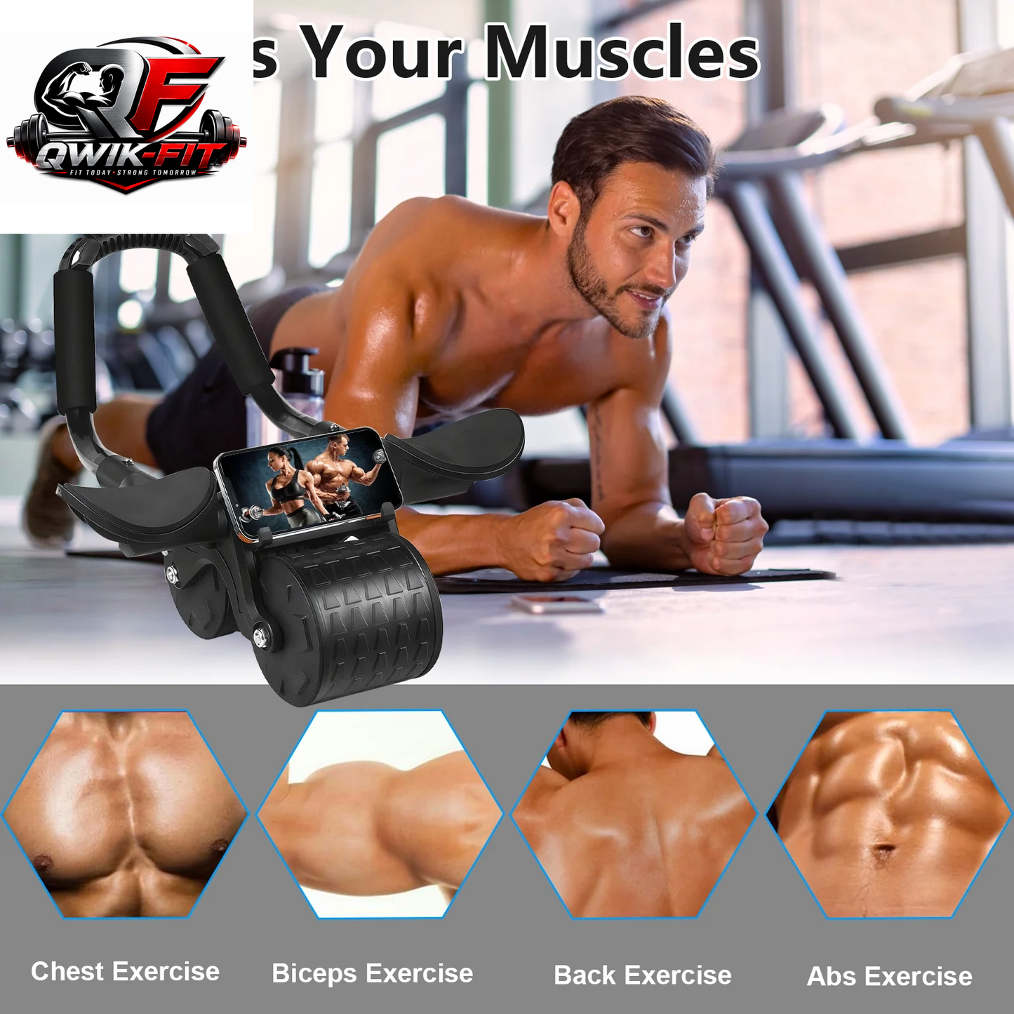Automatic Rebound Ab Roller with Elbow Support, Timer and Core Training Wheel – Black
