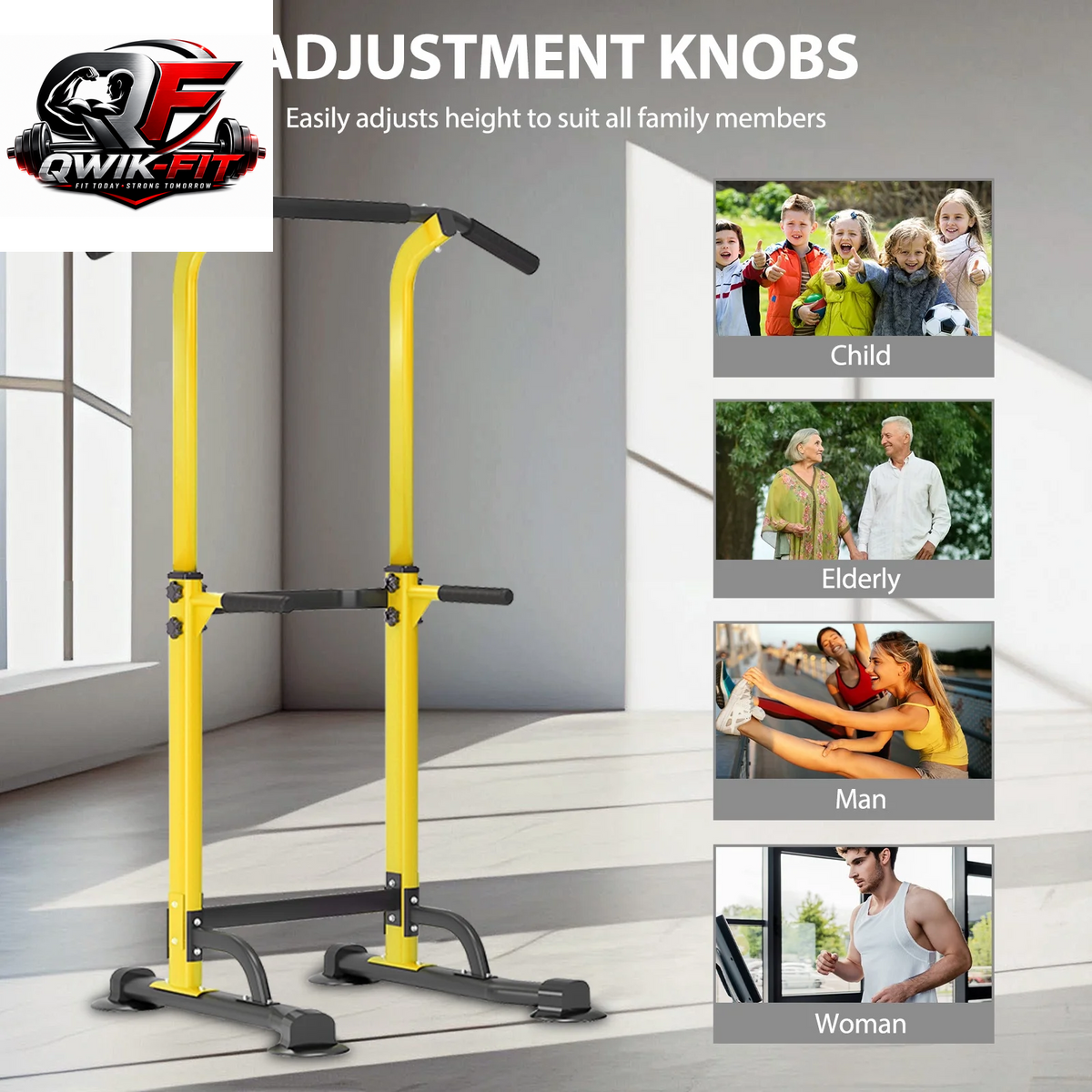 SOGES Adjustable Power Tower - Versatile Dip Stands & Pull-Up Bar for Home Gym - Yellow