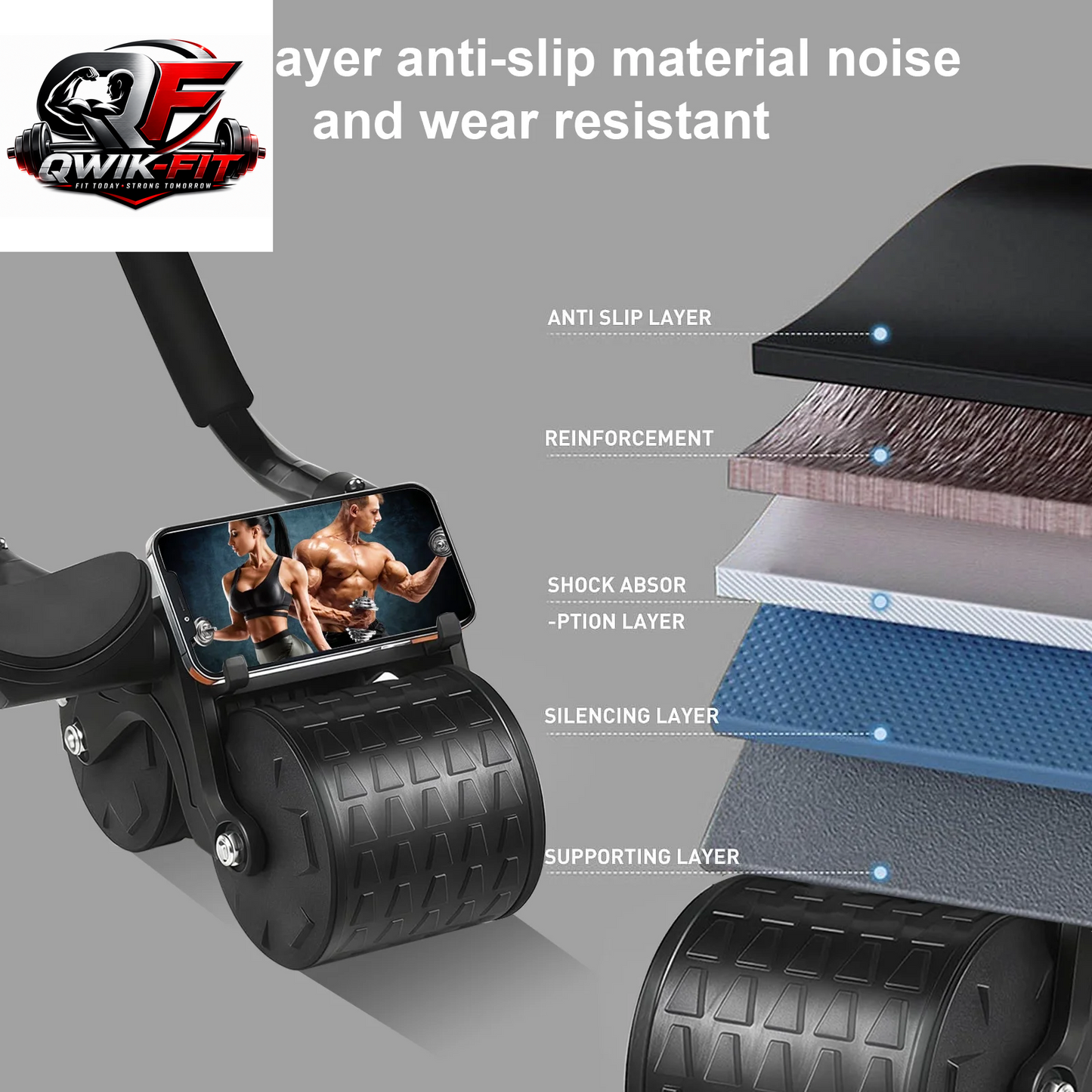 Automatic Rebound Ab Roller with Elbow Support, Timer and Core Training Wheel – Black
