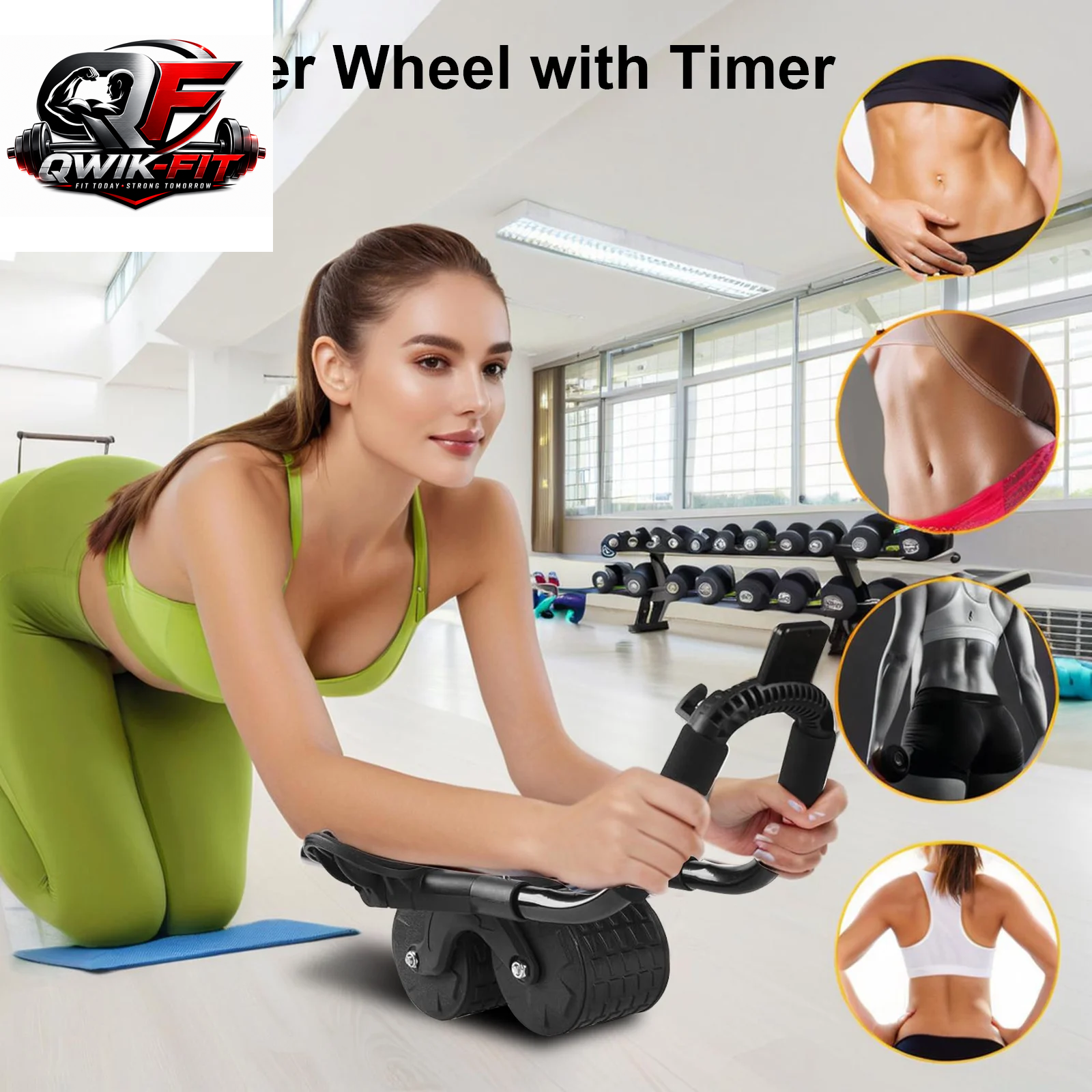 Automatic Rebound Ab Roller with Elbow Support, Timer and Core Training Wheel – Black