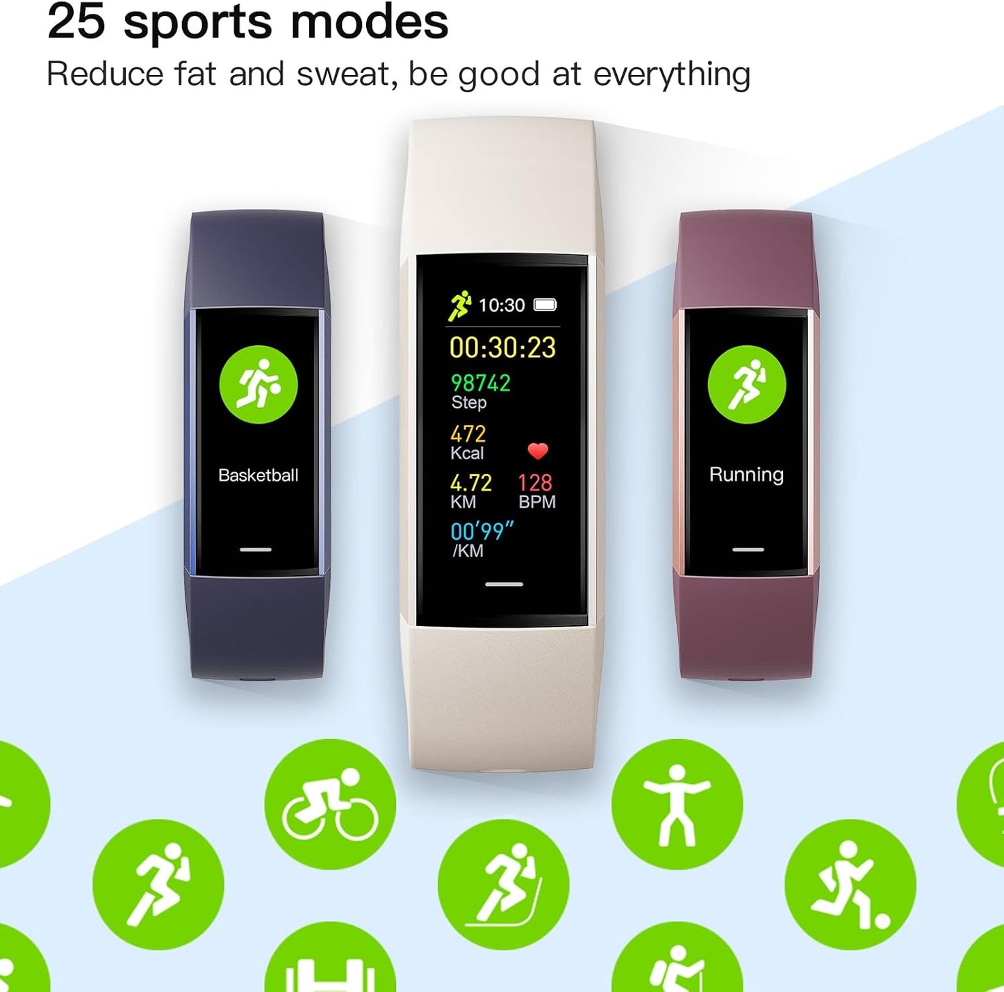 Yeforu fitness tracker with 1.1" AMOLED screen, heart rate, blood pressure, pedometer, sleep and activity monitoring for women and men.