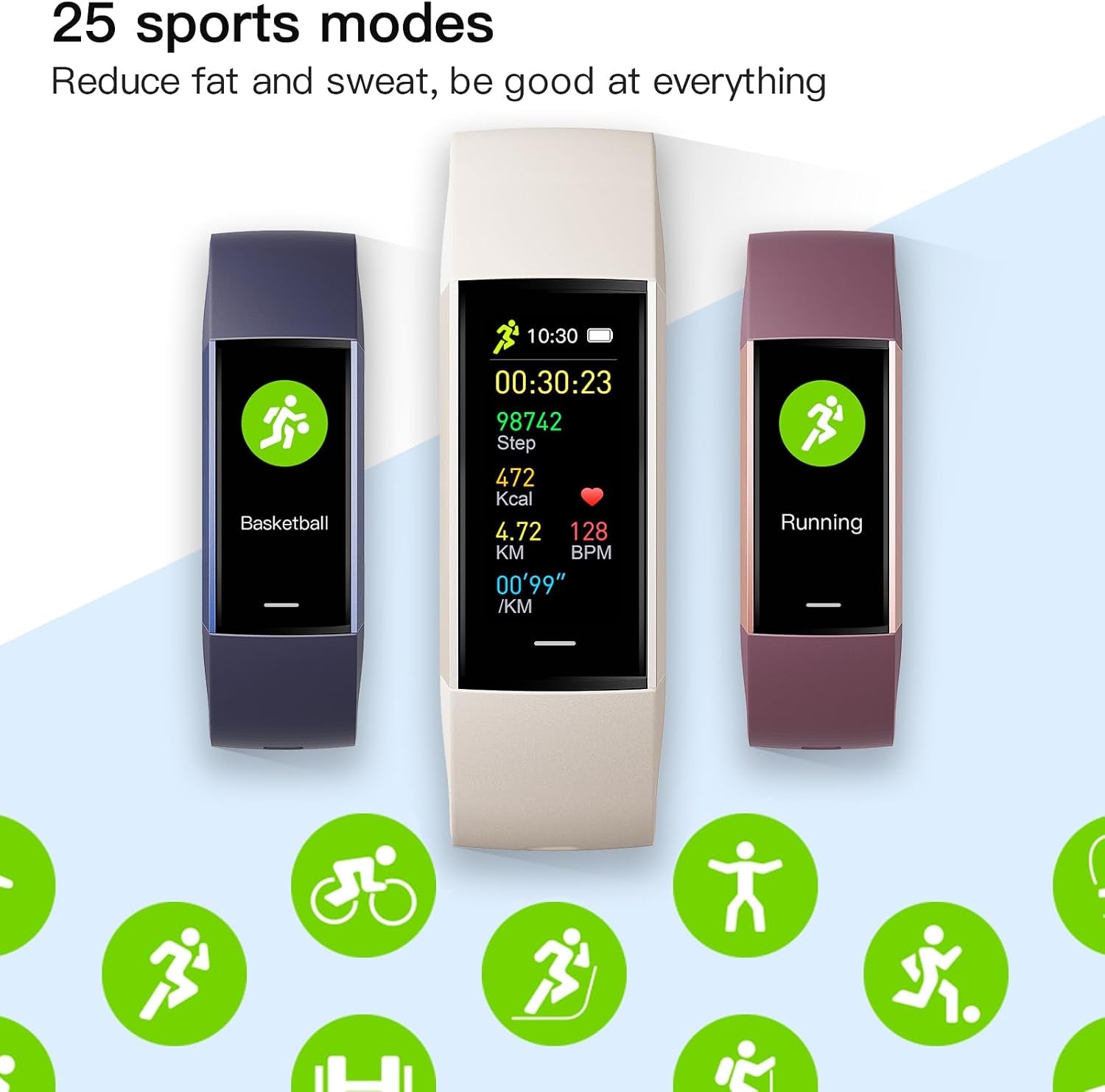 Yeforu fitness tracker with 1.1" AMOLED screen, heart rate, blood pressure, pedometer, sleep and activity monitoring for women and men.
