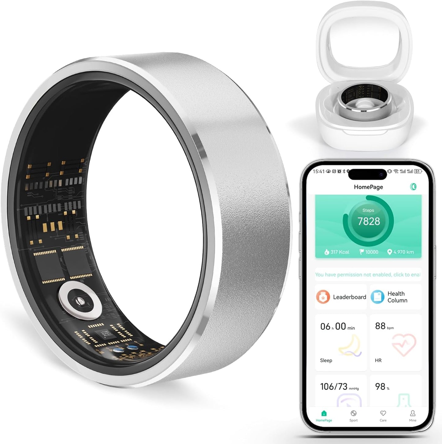 YULUCKGO smart fitness ring for women and men, waterproof blood pressure monitor and health tracker for iPhone and Android.