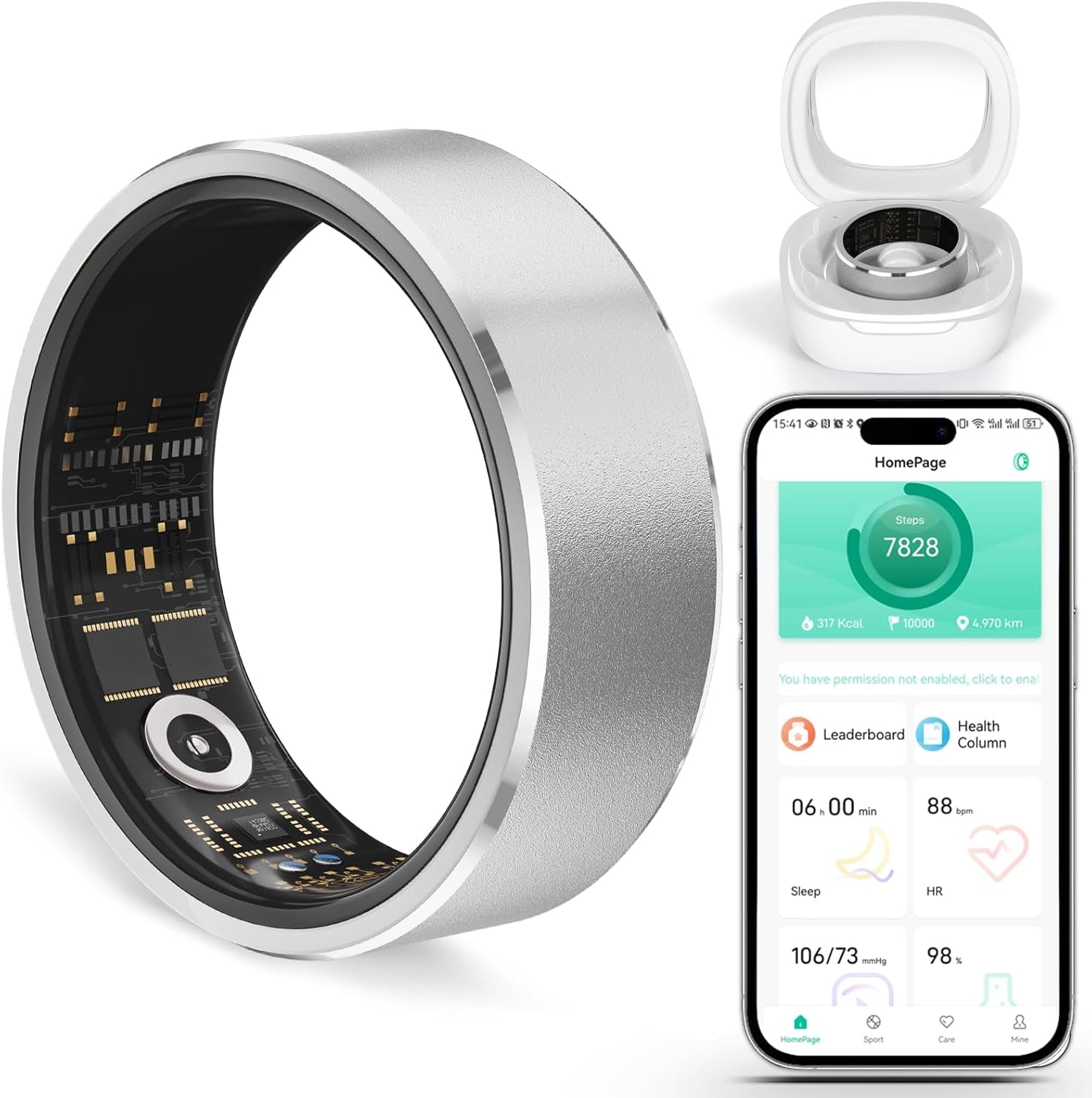 YULUCKGO smart fitness ring for women and men, waterproof blood pressure monitor and health tracker for iPhone and Android.