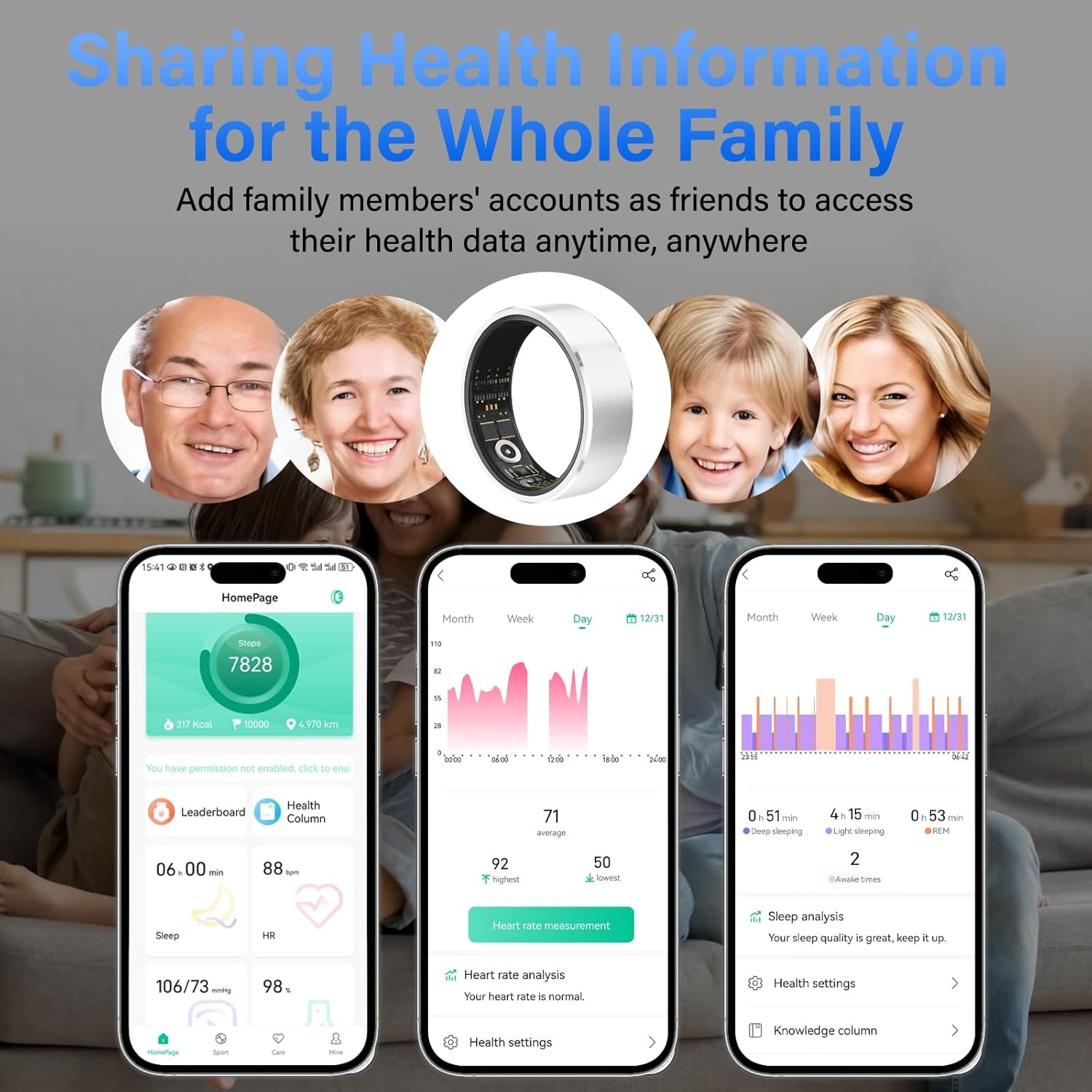 YULUCKGO smart fitness ring for women and men, waterproof blood pressure monitor and health tracker for iPhone and Android.