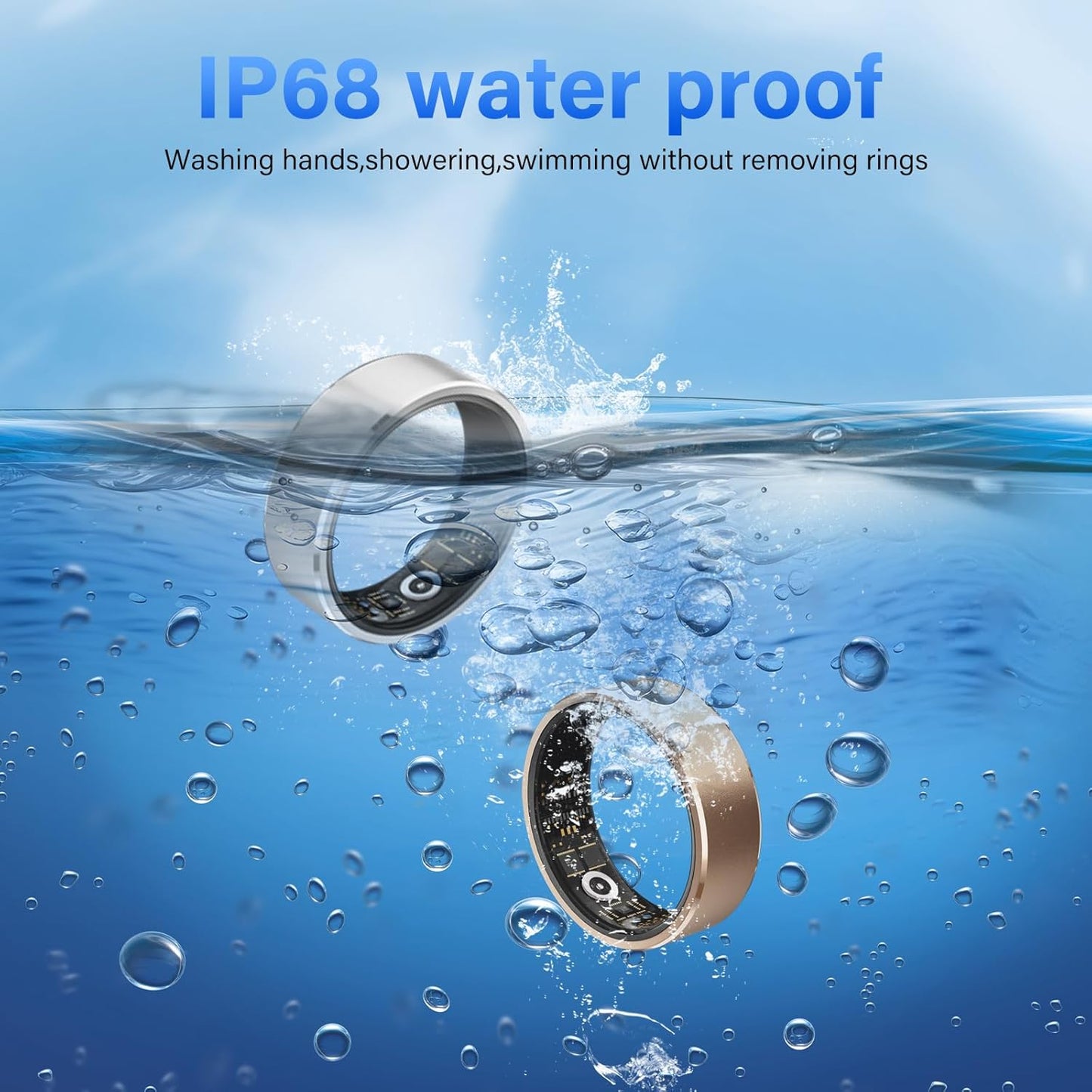YULUCKGO smart ring for women and men, waterproof fitness tracker with blood pressure monitor, compatible with iPhone and Android.