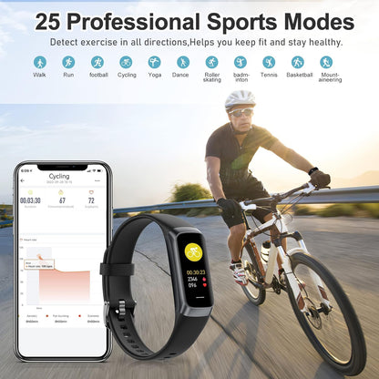 Zeacool fitness tracker smartwatch displaying heart rate, blood oxygen, blood pressure, sleep data, waterproof design for men and women.